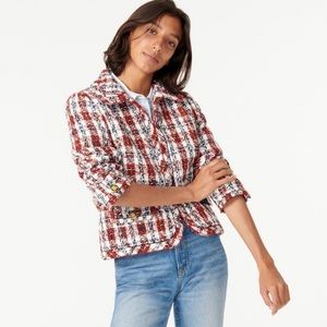 J. Crew Lady Jacket Painterly Tweed Red White Size 16